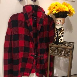 Chaps red/black plaid sweater. Size M. In good, pre love/pre-worn condition.